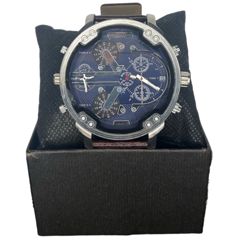 Mens Dark Brown Leather Band Wrist Watch Fashion beauty style trend money sexy 5